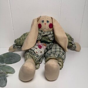 Vintage (1996) Plaid Green Floppy Ear Bunny Fabric Plush Doll Shelf Sitter